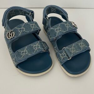 Gucci Denim Delave GG Monogram Dad Sandals Light Blue Avion Size 36.5